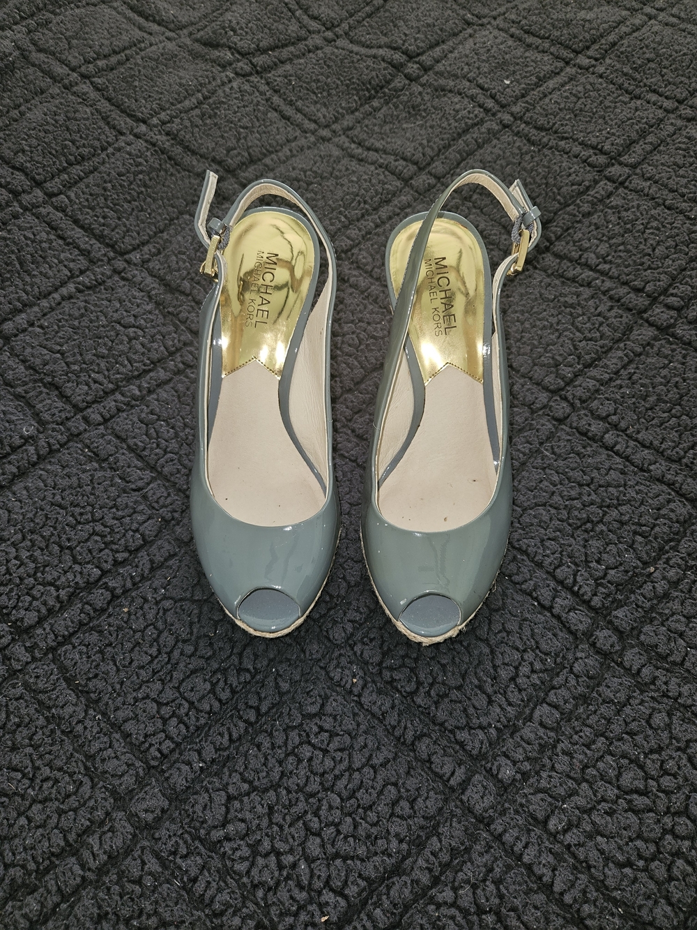 MICHAEL Michael Kors Keegan Surf Blue Patent Leather Espadrille Wedges